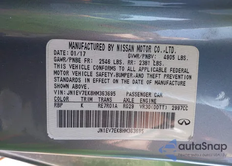 2017 Infiniti Q60 3.0T Premium z USA, uszkodzony, nr VIN JN1EV7EK8HM363695